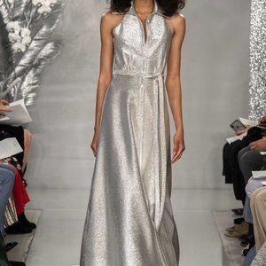 THEIA! Beautiful halter style dress in PLATINUM!